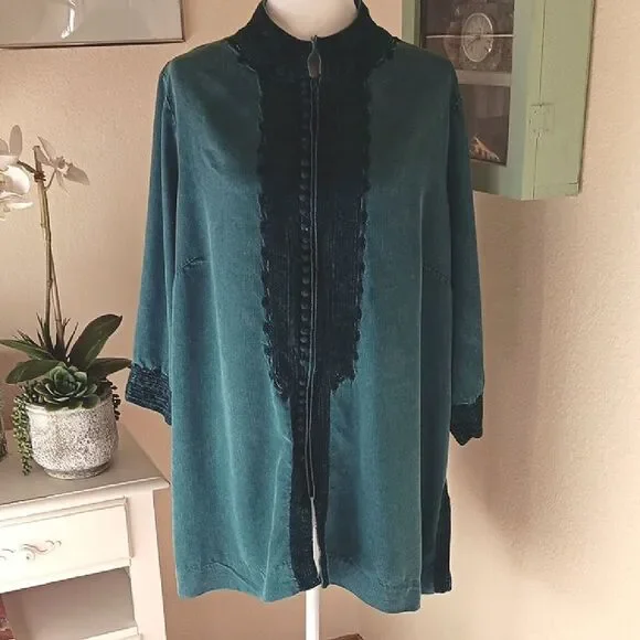 Soft Surroundings Anandi Teal Tencel Jacket/Top with Chenile Accents. Bohemian. - Picture 2 of 12